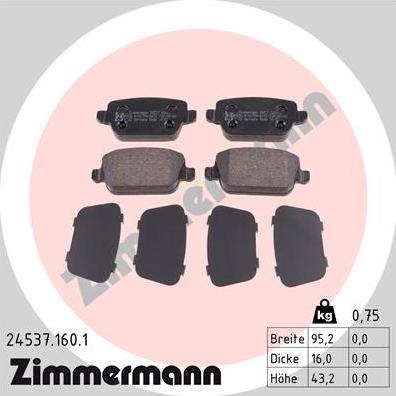 Zimmermann 24537.160.1 - Гальмівні колодки, дискові гальма autozip.com.ua