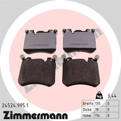 Zimmermann 24524.995.1 - Гальмівні колодки, дискові гальма autozip.com.ua