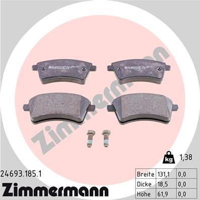 Zimmermann 24693.185.1 - Гальмівні колодки, дискові гальма autozip.com.ua