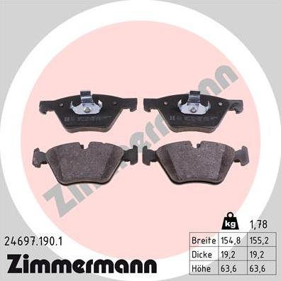 Zimmermann 24697.190.1 - Гальмівні колодки, дискові гальма autozip.com.ua