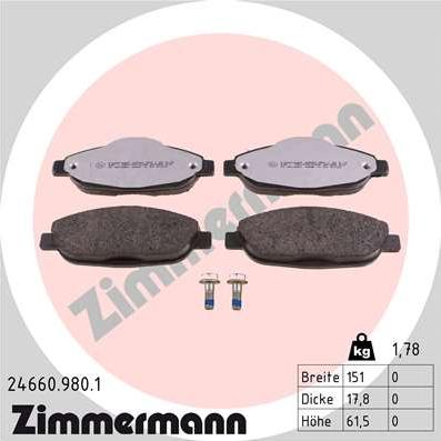 Zimmermann 24660.980.1 - Гальмівні колодки, дискові гальма autozip.com.ua