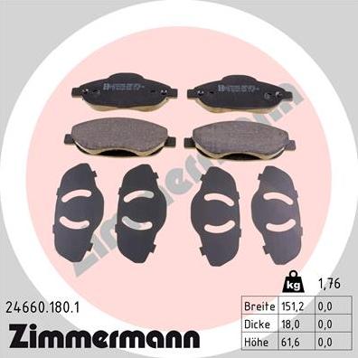 Zimmermann 24660.180.1 - Гальмівні колодки, дискові гальма autozip.com.ua
