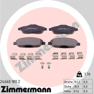 Zimmermann 24660.180.2 - Гальмівні колодки, дискові гальма autozip.com.ua