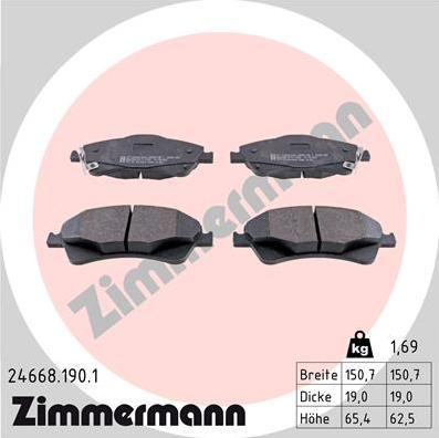Zimmermann 24668.190.1 - Гальмівні колодки, дискові гальма autozip.com.ua