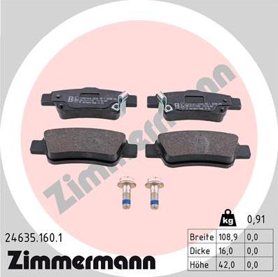 Zimmermann 24635.160.1 - Гальмівні колодки, дискові гальма autozip.com.ua