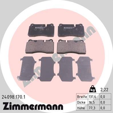 Zimmermann 24098.170.1 - Гальмівні колодки, дискові гальма autozip.com.ua