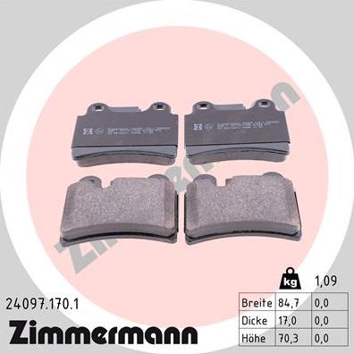 Zimmermann 24097.170.1 - Гальмівні колодки, дискові гальма autozip.com.ua