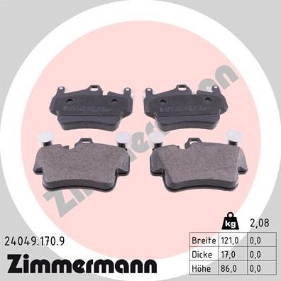 Zimmermann 24049.170.9 - Гальмівні колодки, дискові гальма autozip.com.ua