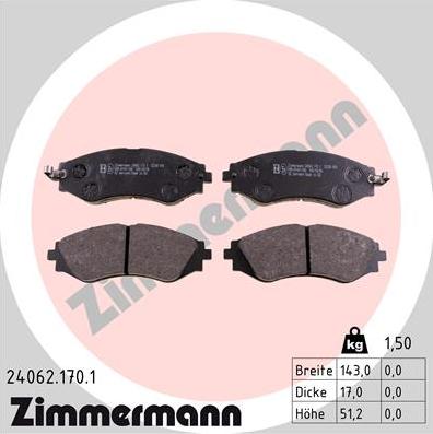 Zimmermann 24062.170.1 - Гальмівні колодки, дискові гальма autozip.com.ua