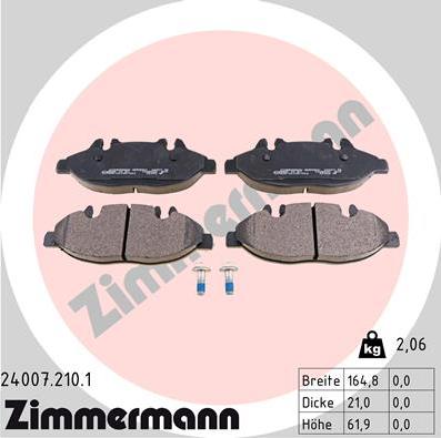 Zimmermann 24007.210.1 - Гальмівні колодки, дискові гальма autozip.com.ua