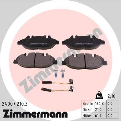 Zimmermann 24007.210.3 - Гальмівні колодки, дискові гальма autozip.com.ua