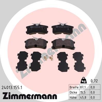 Zimmermann 24013.155.1 - Гальмівні колодки, дискові гальма autozip.com.ua