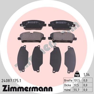Zimmermann 24087.175.1 - Гальмівні колодки, дискові гальма autozip.com.ua