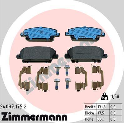 Zimmermann 24087.175.2 - Гальмівні колодки, дискові гальма autozip.com.ua