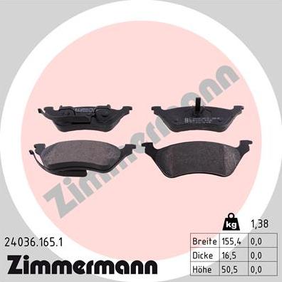 Zimmermann 24036.165.1 - Гальмівні колодки, дискові гальма autozip.com.ua
