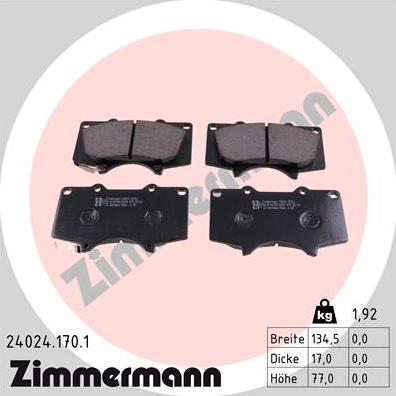 Zimmermann 24024.170.1 - Гальмівні колодки, дискові гальма autozip.com.ua