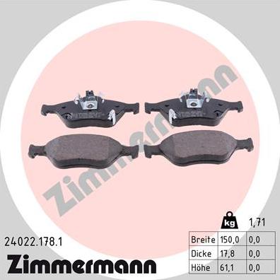Zimmermann 24022.178.1 - Гальмівні колодки, дискові гальма autozip.com.ua