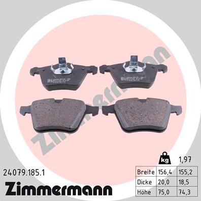 Zimmermann 24079.185.1 - Гальмівні колодки, дискові гальма autozip.com.ua