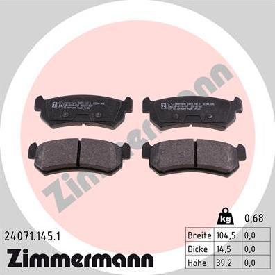 Zimmermann 24071.145.1 - Гальмівні колодки, дискові гальма autozip.com.ua