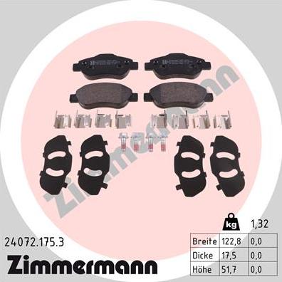 Zimmermann 24072.175.3 - Гальмівні колодки, дискові гальма autozip.com.ua