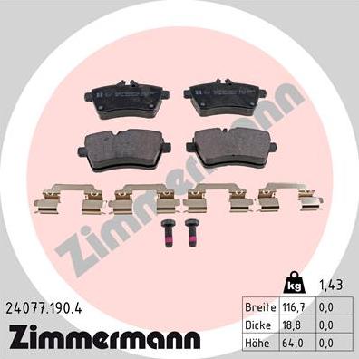 Zimmermann 24077.190.4 - Гальмівні колодки, дискові гальма autozip.com.ua