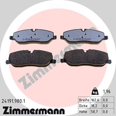 Zimmermann 24191.980.1 - Гальмівні колодки, дискові гальма autozip.com.ua