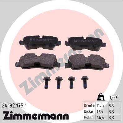 Zimmermann 24192.175.1 - Гальмівні колодки, дискові гальма autozip.com.ua