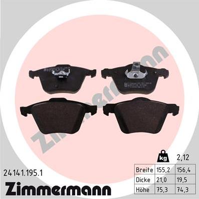 Zimmermann 24141.195.1 - Гальмівні колодки, дискові гальма autozip.com.ua