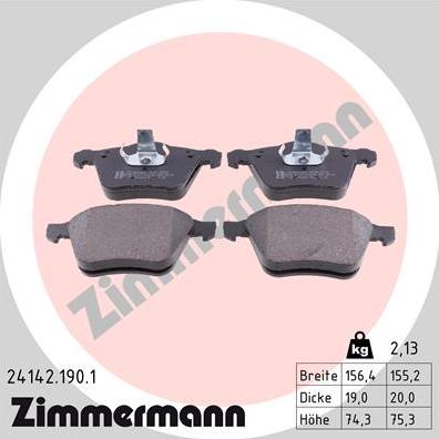 Zimmermann 24142.190.1 - Гальмівні колодки, дискові гальма autozip.com.ua