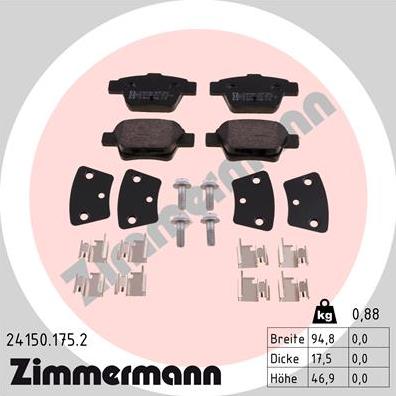 Zimmermann 24150.175.2 - Гальмівні колодки, дискові гальма autozip.com.ua