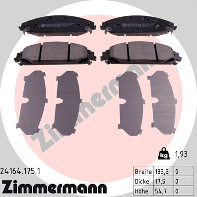 Zimmermann 24164.175.1 - Гальмівні колодки, дискові гальма autozip.com.ua