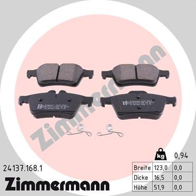 Zimmermann 24137.168.1 - Гальмівні колодки, дискові гальма autozip.com.ua