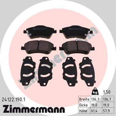 Zimmermann 24122.190.1 - Гальмівні колодки, дискові гальма autozip.com.ua