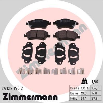 Zimmermann 24122.190.2 - Гальмівні колодки, дискові гальма autozip.com.ua