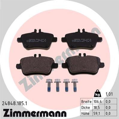 Zimmermann 24848.185.1 - Гальмівні колодки, дискові гальма autozip.com.ua
