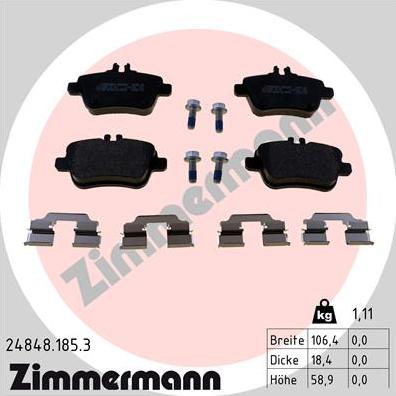 Zimmermann 24848.185.3 - Гальмівні колодки, дискові гальма autozip.com.ua