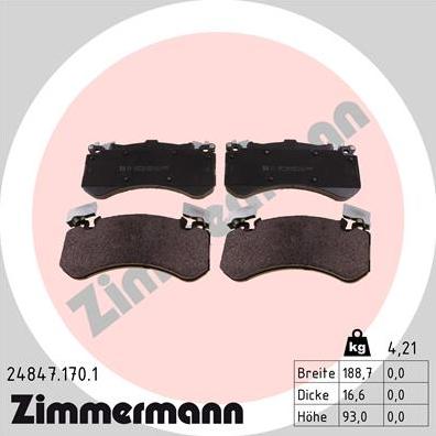 Zimmermann 24847.170.1 - Гальмівні колодки, дискові гальма autozip.com.ua