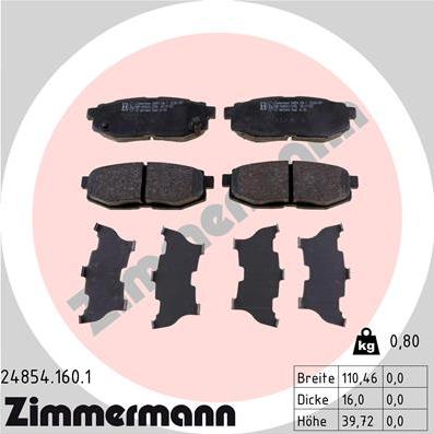 Zimmermann 24854.160.1 - Гальмівні колодки, дискові гальма autozip.com.ua