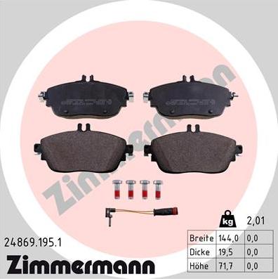 Zimmermann 24869.195.1 - Гальмівні колодки, дискові гальма autozip.com.ua
