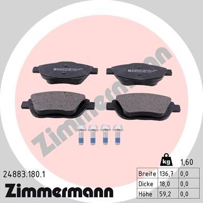 Zimmermann 24883.180.1 - Гальмівні колодки, дискові гальма autozip.com.ua