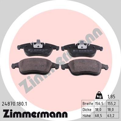 Zimmermann 24870.180.1 - Гальмівні колодки, дискові гальма autozip.com.ua