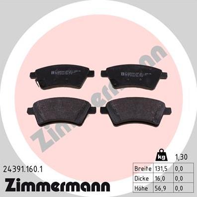 Zimmermann 24391.160.1 - Гальмівні колодки, дискові гальма autozip.com.ua