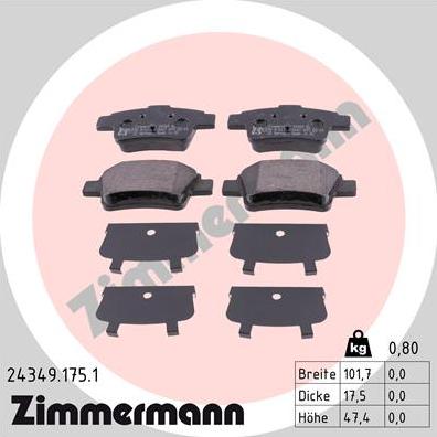 Zimmermann 24349.175.1 - Гальмівні колодки, дискові гальма autozip.com.ua