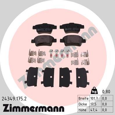 Zimmermann 24349.175.2 - Гальмівні колодки, дискові гальма autozip.com.ua