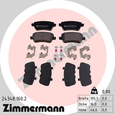 Zimmermann 24348.160.2 - Гальмівні колодки, дискові гальма autozip.com.ua