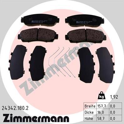 Zimmermann 24342.180.2 - Гальмівні колодки, дискові гальма autozip.com.ua