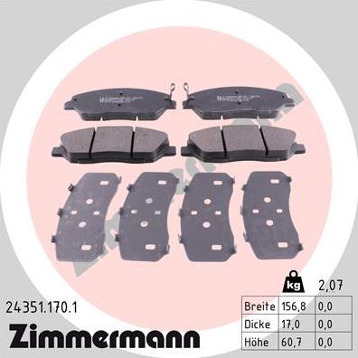 Zimmermann 24351.170.1 - Гальмівні колодки, дискові гальма autozip.com.ua