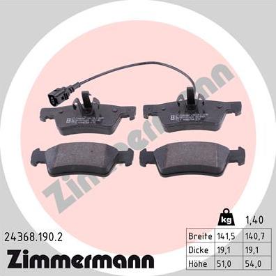 Zimmermann 24368.190.2 - Гальмівні колодки, дискові гальма autozip.com.ua