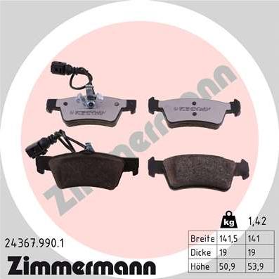 Zimmermann 24367.990.1 - Гальмівні колодки, дискові гальма autozip.com.ua