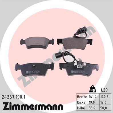 Zimmermann 24367.190.1 - Гальмівні колодки, дискові гальма autozip.com.ua